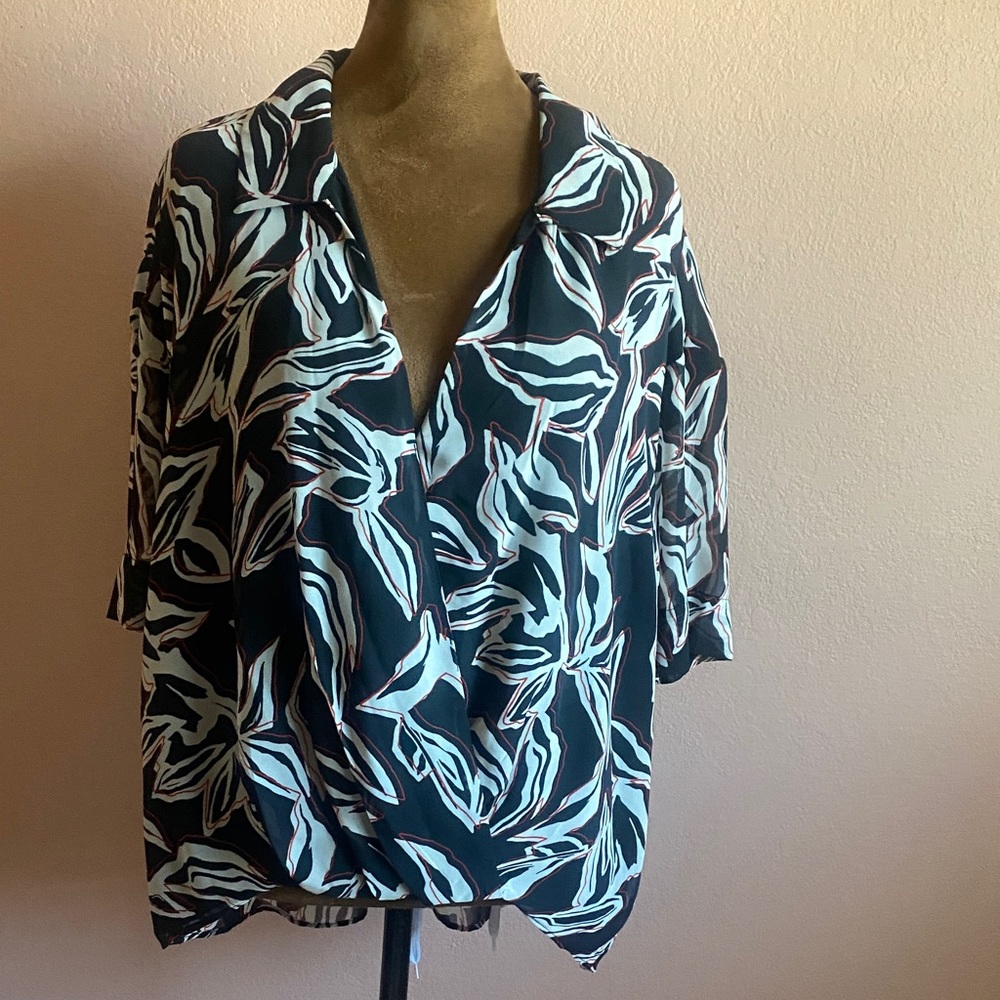 Calvin Klein Black and White Leaf Print Blouse